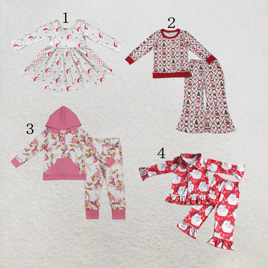 RTS Sibling Baby Girls Santa Candy Cane Plaid Christmas Ruffle Knee Length Dresses Set