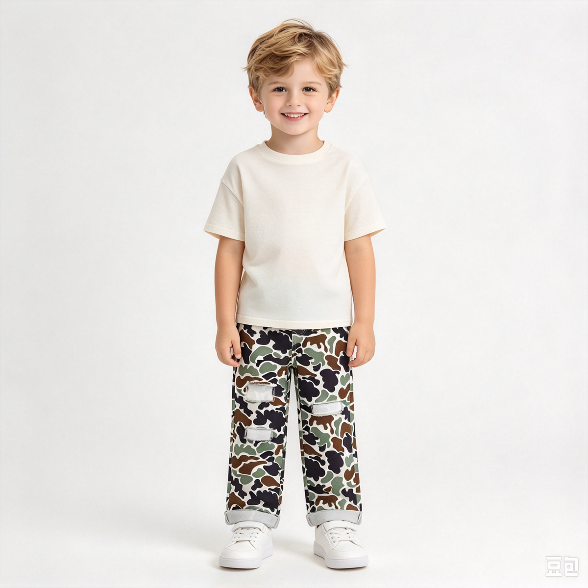 RTS NO MOQ Sibling Denim Baby Kids Camo Print Straight Leg Jeans Denim Pants