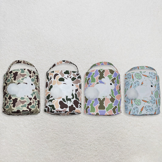 RTS NO MOQ Sibling Bags Baby Kids Embroidery Rabbits Pink Green Camo Easter Bucket Baskets