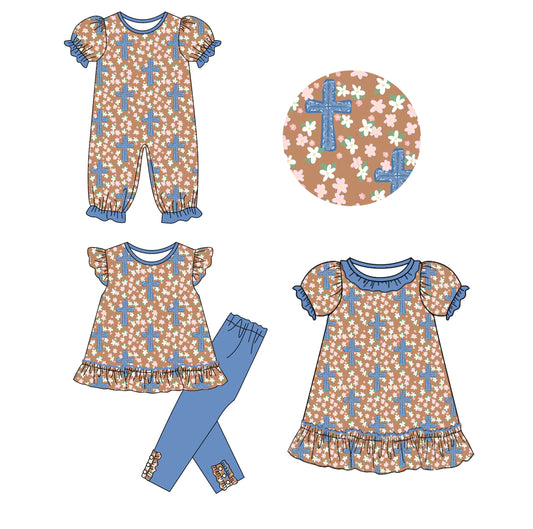 25.9.17 custom each style moq 8 eta 6-8week Sibling Sisters easter floral baby girl short sleeve pants sets and dress and rompers match family design