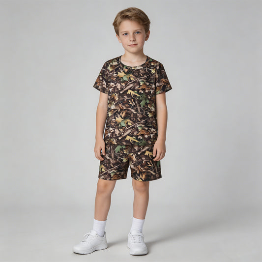 RTS NO MOQ milk silk BSSO1929 Baby Boys Soft Southern Leaves Camo Hunting Pajamas Top Shorts Sets