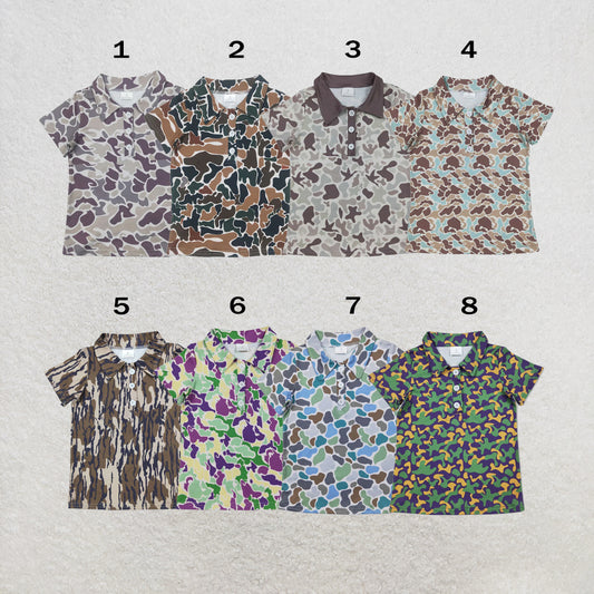 RTS NO MOQ Sibling milk silk Baby Boys Short Sleeve Hunting Camo Button Polo Shirts Top