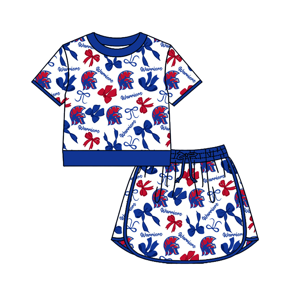 Custom moq 5 mix size milk silk summer teams Girls Blue Polka Dot Top Shorts Set Top Skirt Short Set Zipper Pullover Jogger Pants Set