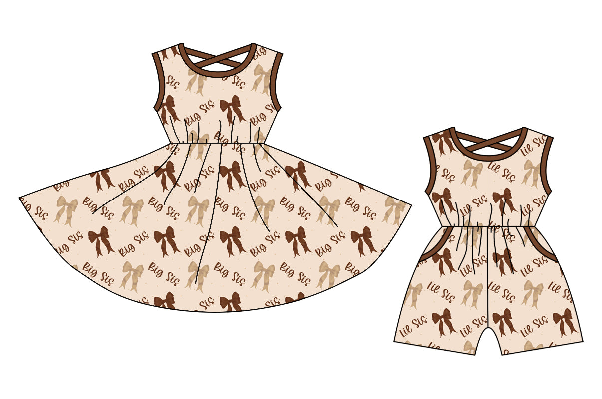 12.26 custom each style moq 5eta 4-6week Sibling Sister BIG SIS bow baby girl short sleeve shorts dress and jumpsuit match design