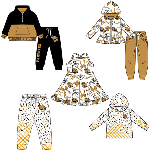 Custom moq 5 mix size milk silk summer teams baby girls clothes bow khaki hooded long sleeve pants sets and boy sets and dress and hooded top and pant-25.8.15