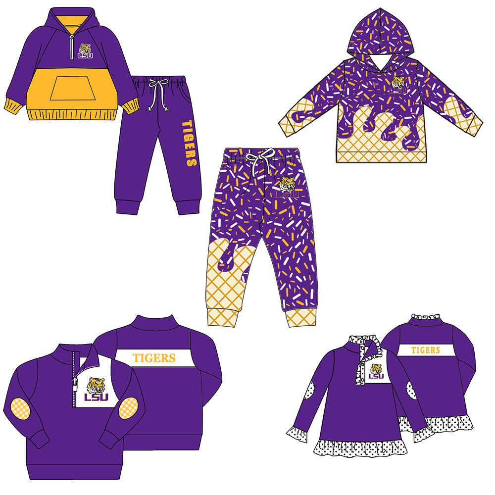 Custom moq 5 mix size milk silk summer teams baby girls clothes purple hooded long sleeve pants sets and hooded top and pant and top 2-25.8.20