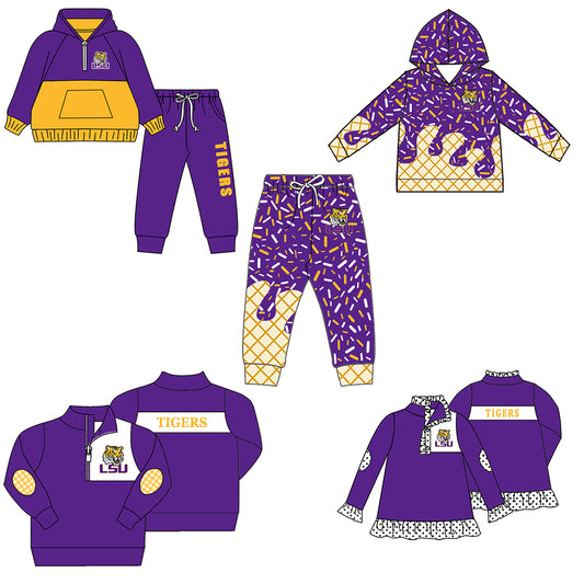 Custom moq 5 mix size milk silk summer teams baby girls clothes purple hooded long sleeve pants sets and hooded top and pant and top 2-25.8.20
