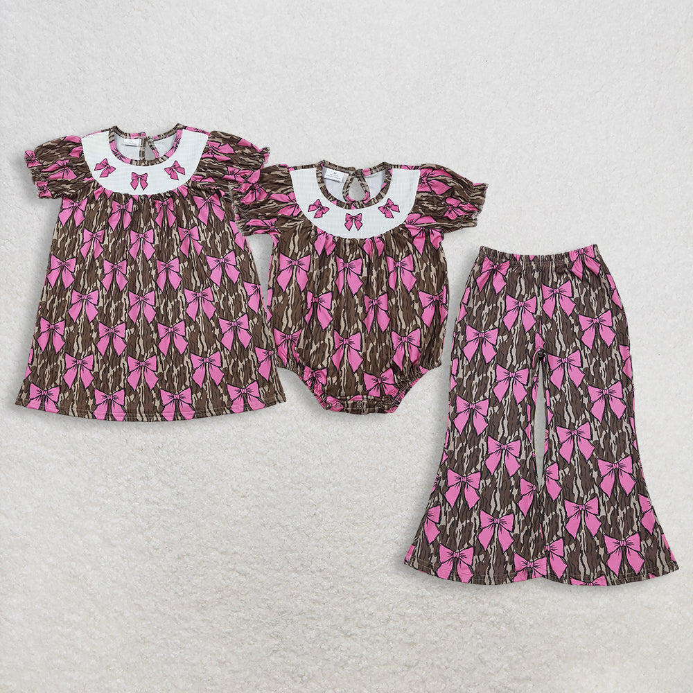 RTS NO MOQ sibling baby girls clothes embroidery short sleeve dress and rompersand pants