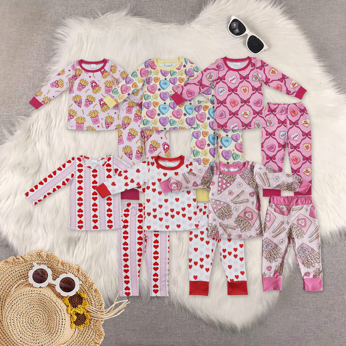 RTS NO MOQ Sibling Baby girl Clothes Valentine long-sleeved pants sets
