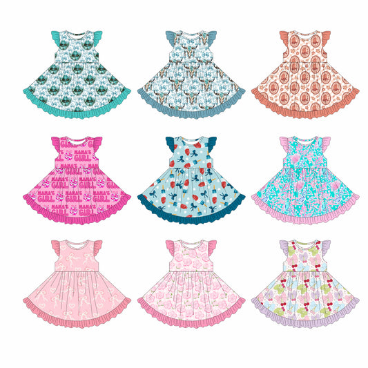 4.11 custom each style moq 5eta 4-6week Sibling Sister baby girls clothes Short sleeve dress 1 and dress 8 match family design