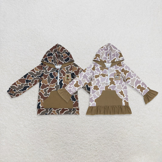 RTS NO MOQ Sibling Baby Girls boy clothes embroidery Zipper Stand Collar Pullover hooded Long Sleeve Top