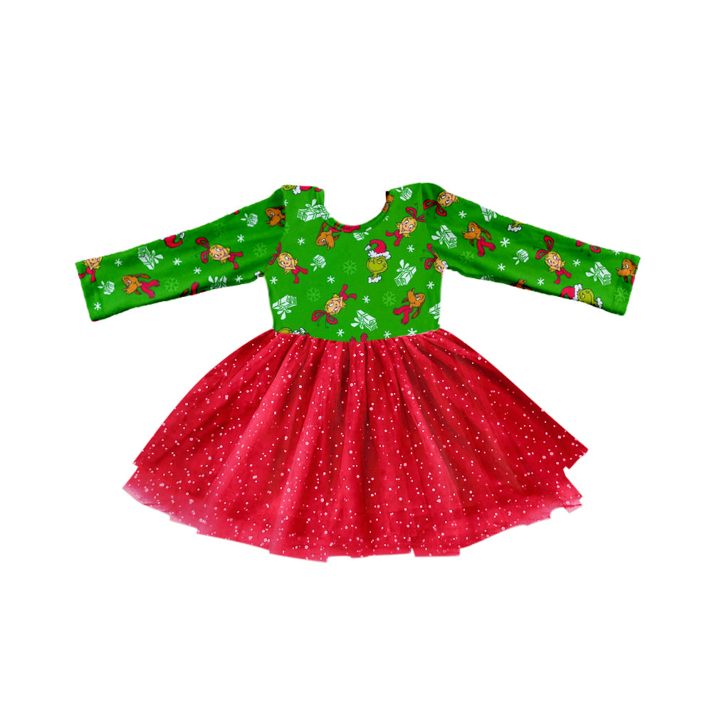 7.27 custom each style moq 5eta 4-6week baby girls clothes Christmas green and red long sleeve dress