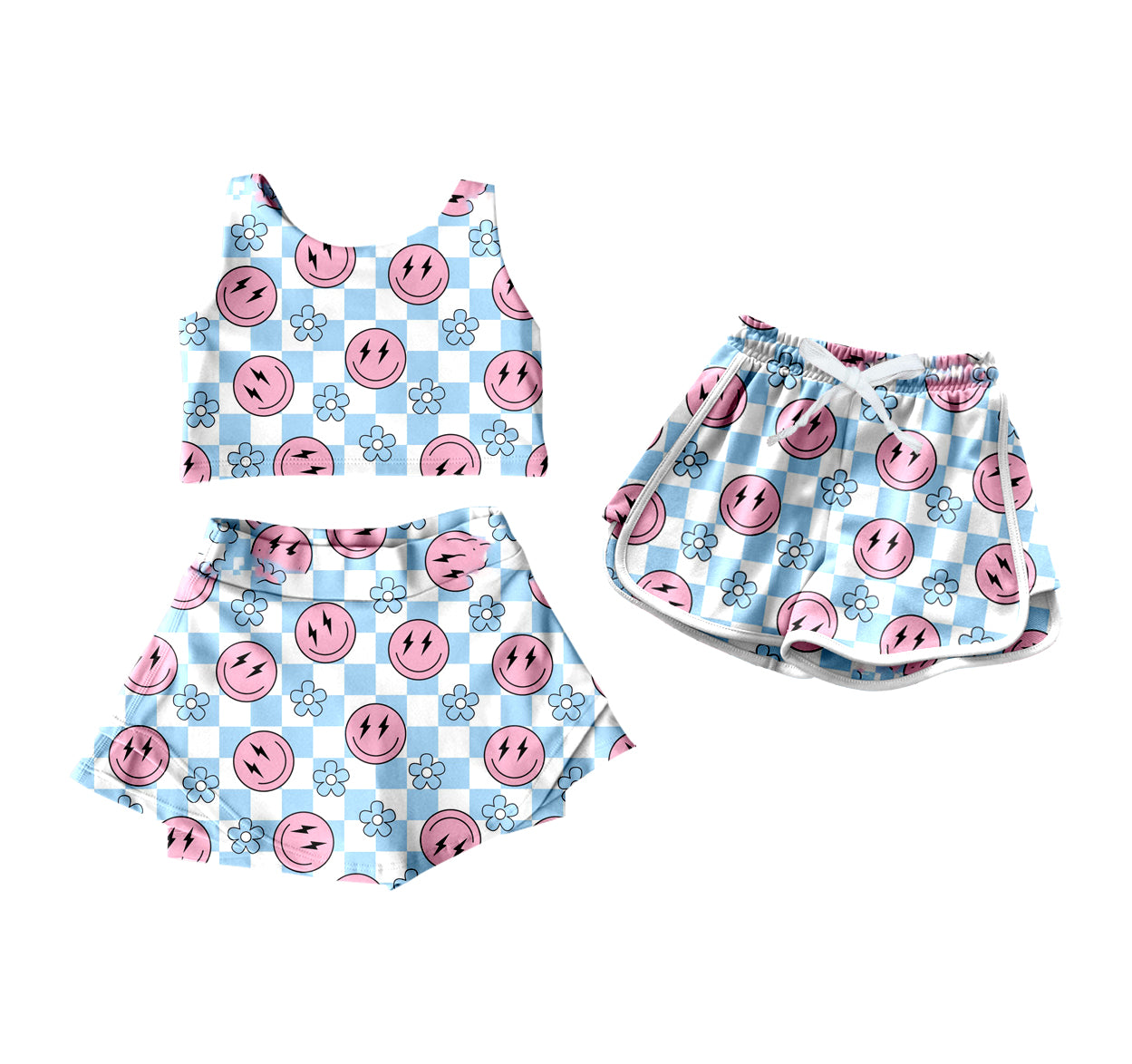 4.12 custom each style moq 5eta 4-6week Sibling Sister smiley floral baby girls clothes Short sleeve yoga dress and shorts match family design