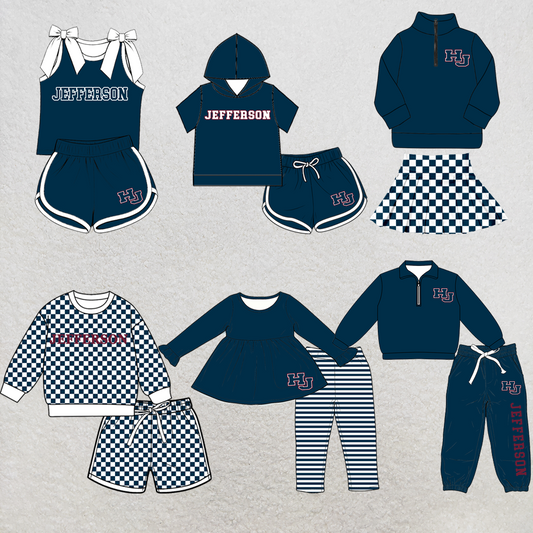 custom moq 5 mix size XY070301 Baby Kids Navy Blue Top And Pants Daily Clothes Sets
