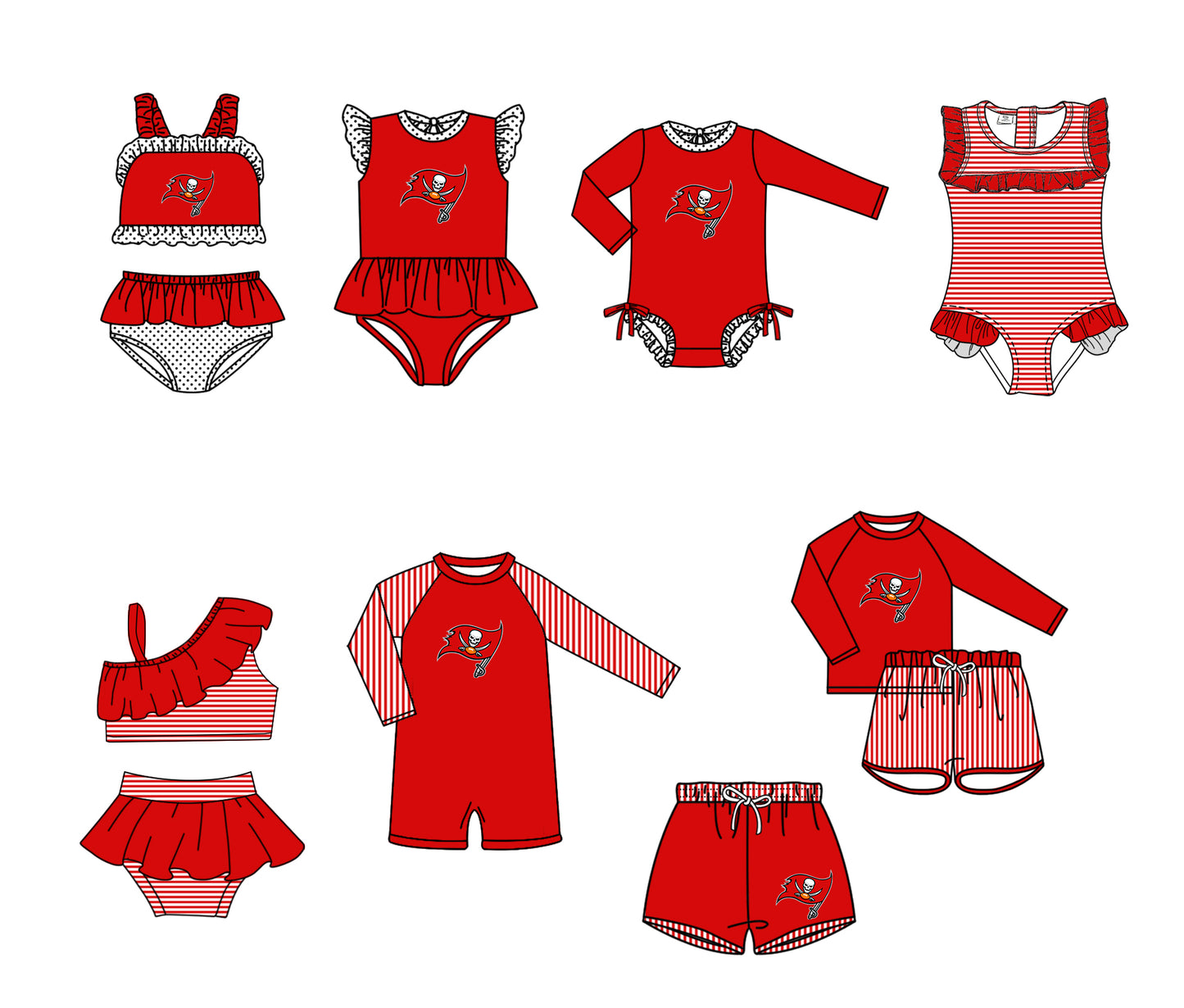 Custom moq 5 mix size milk silk summer teams baby girl boys Red clothes Two-Piece Swimsuit Set One Piece Swimsuits boy swim trunks