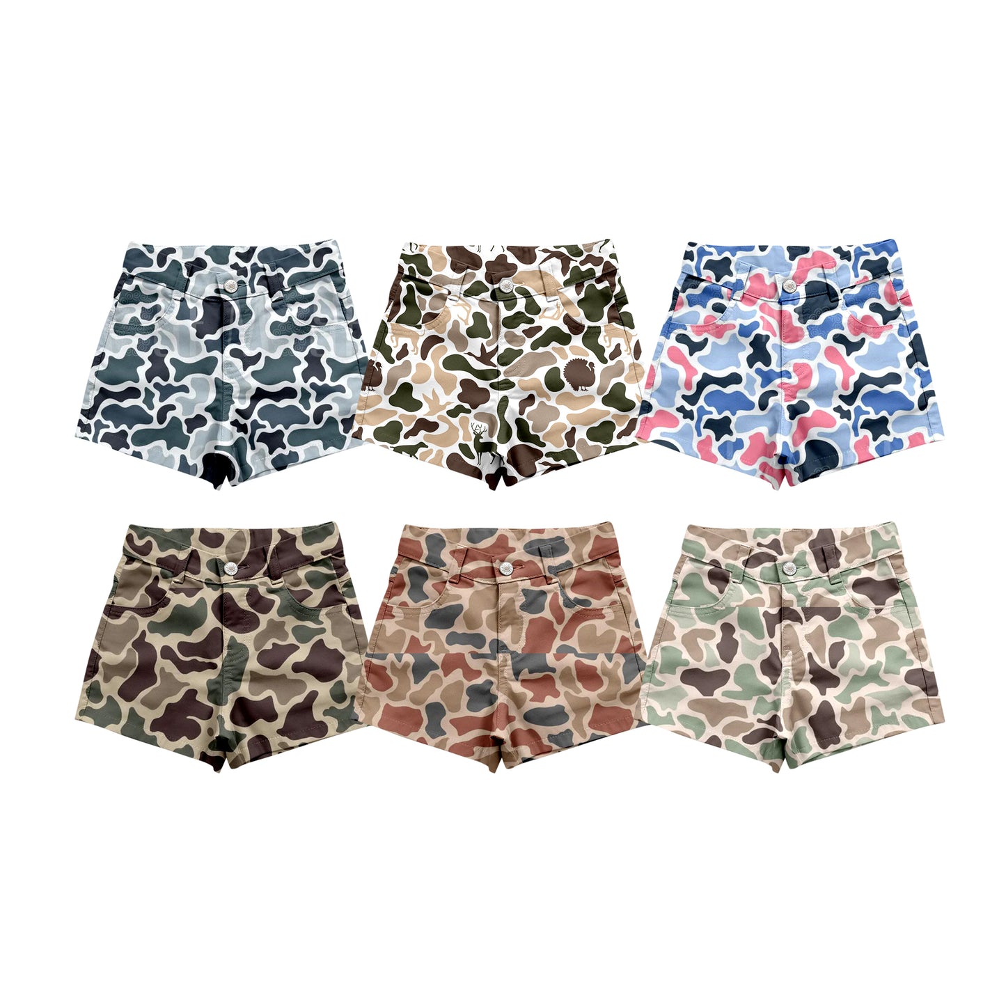Custom moq 5 mix size Sibling Camouflage Denim Shorts for Baby Girls Kids Fashion Casual Pants