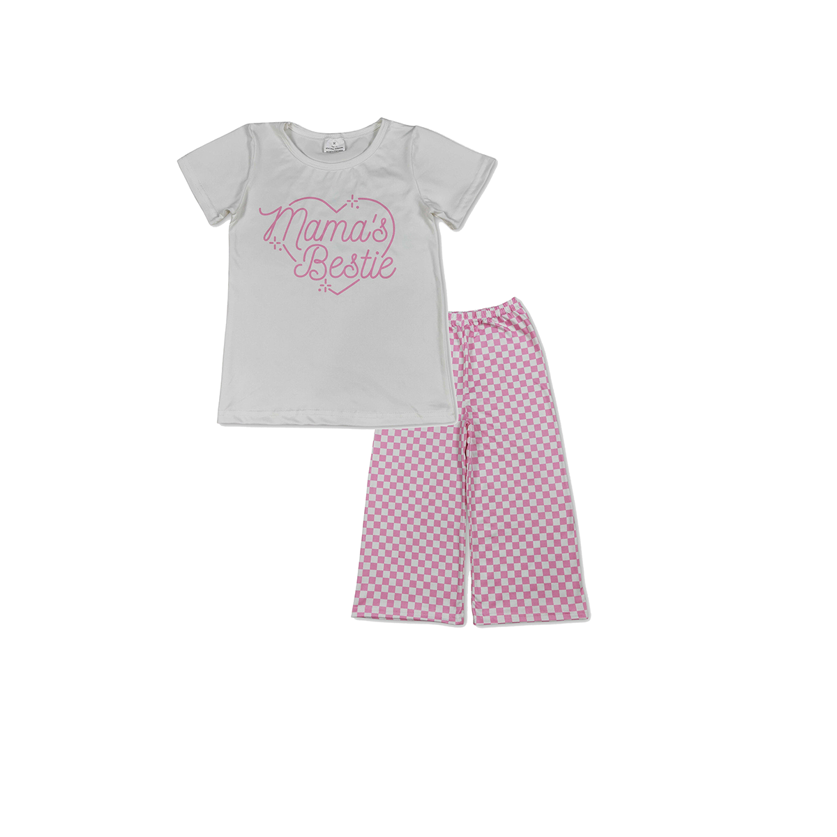 RTS NO MOQ milk silk GT1565+P1018 Baby Mama&Dad's Girl Hearts Top Checked Camo Flare Pants Clothes Sets T-shirts Pants
