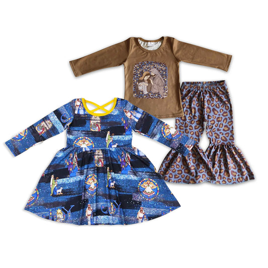 RTS NO MOQ Sibling Baby girl clothes Long Sleeve Pants Set and dress