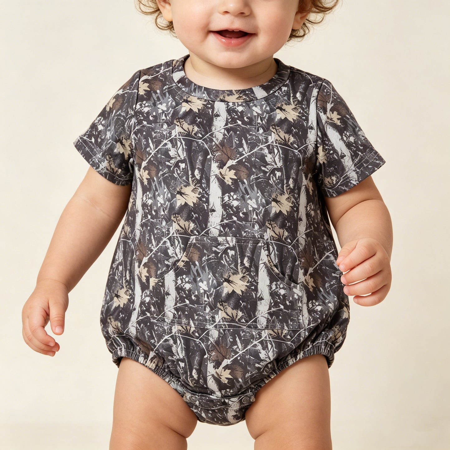 RTS NO MOQ SR4059 Baby Boys Leaves Camo Rompers Short Sleeve with Pockets for Infants