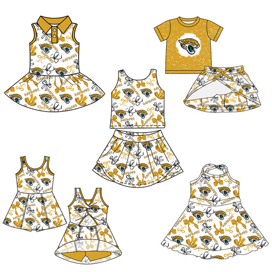 Custom moq 5 mix sizes summer teams baby girls clothes team short sleeve skirts shorts sets 1 and skirts sets 2 and dress 1 and dress 2 and dress 3 and dress 4-25.6.11