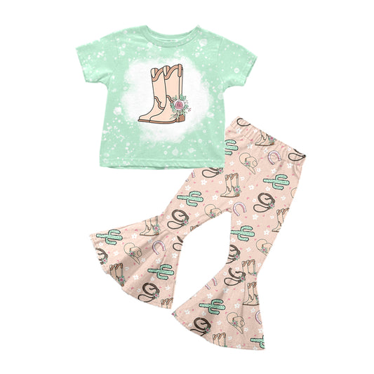8.21 custom each style moq 5eta 4-6week baby girls clothes boots light green short sleeve pants sets
