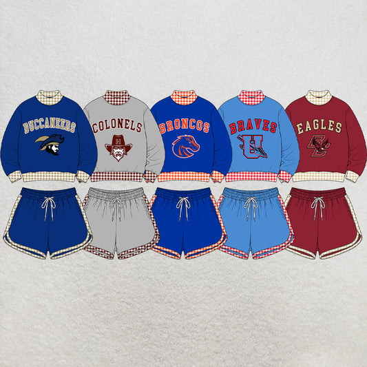 custom moq 5 mix size XY072501 Baby Kids Letter Print Checked Long Sleeve Top Shorts Casual Daily Team Outfit
