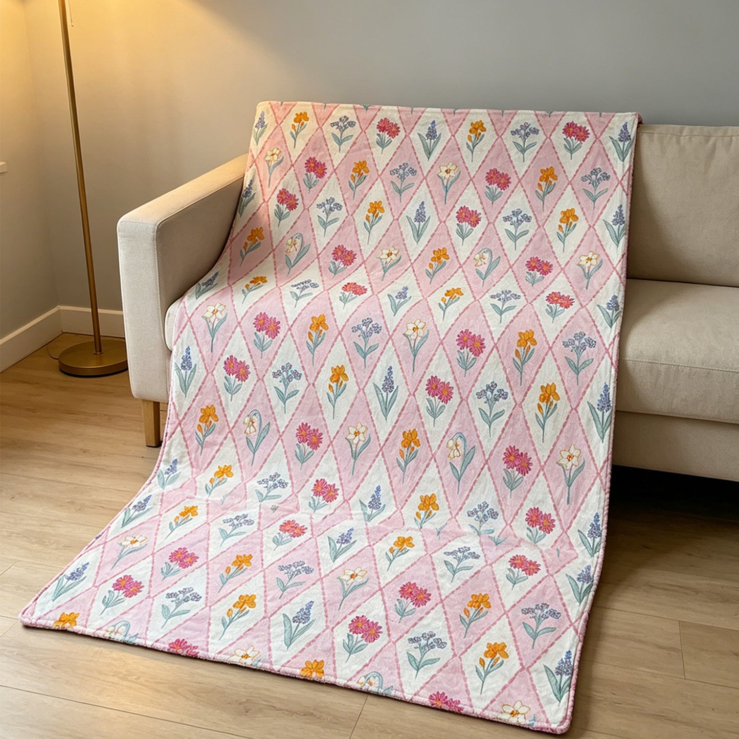 RTS NO MOQ milk silk BL0233 Colorful Flowers Checked Blankets For Baby Kids