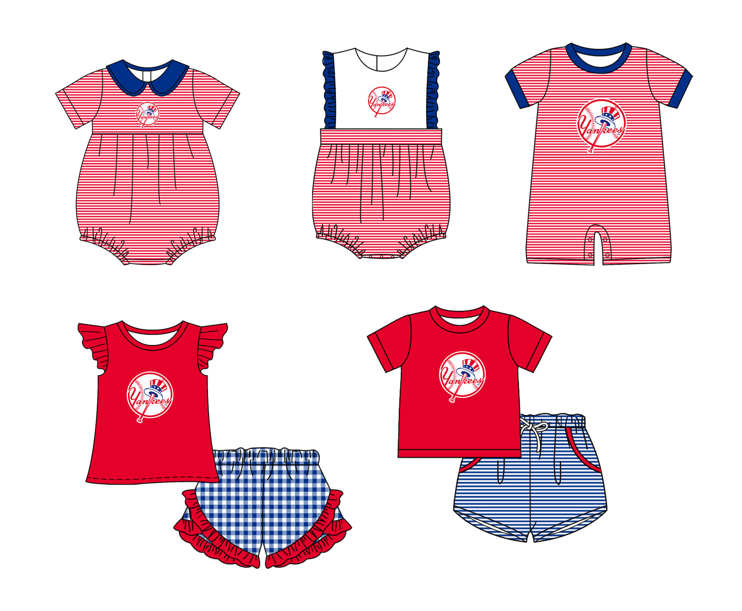 Custom moq 5 mix size milk silk summer teams Baby Boys And Girls Red Short-Sleeved Shirt And Shorts Set Matching Striped Rompers Outfit Set