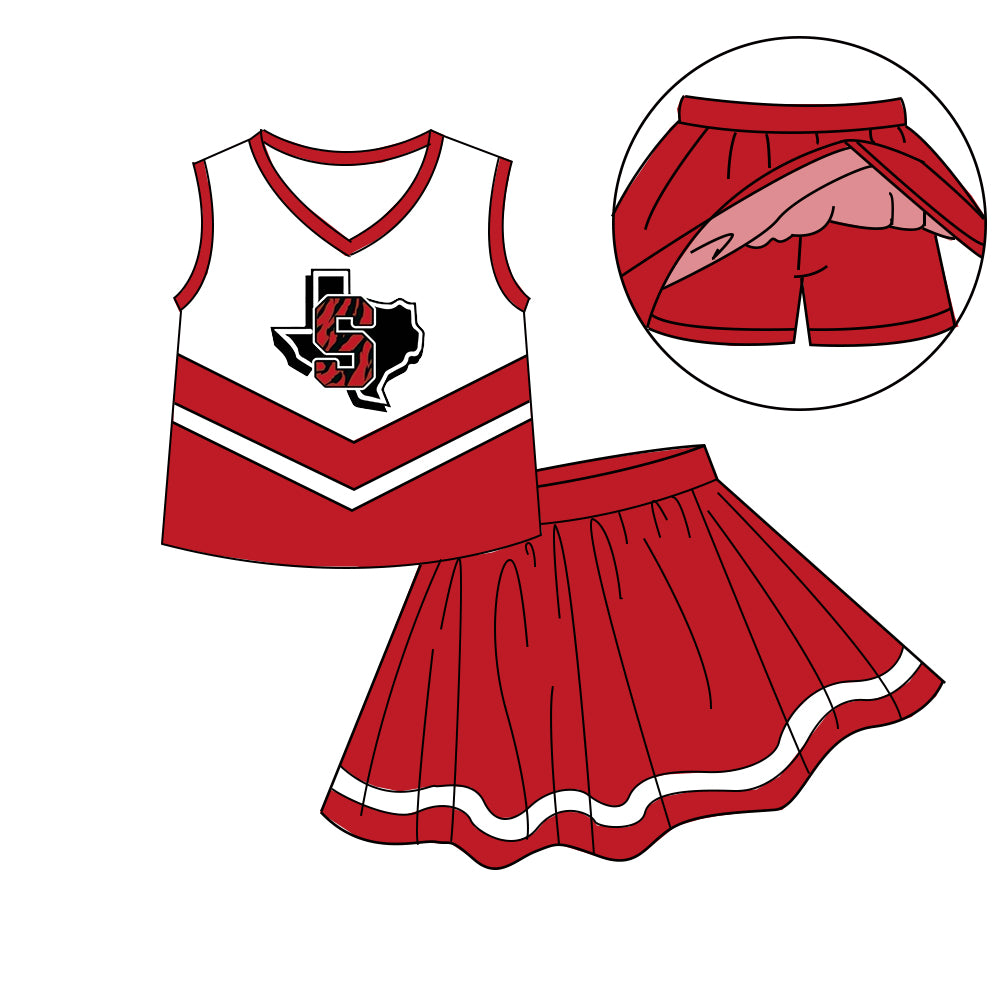 Custom moq 5 mix size milk silk eta 6-8weeks summer teams red baby girls clothes team sleeveless skirts shorts sets-25.7.8