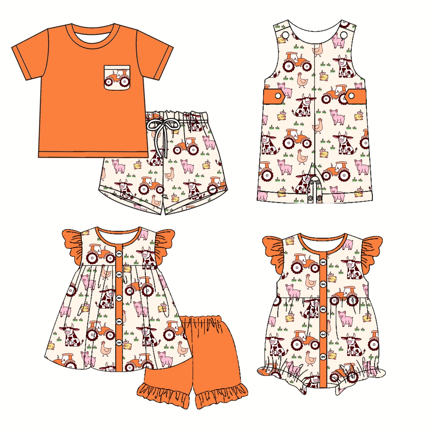 3.4 custom each style moq 5eta 4-6week Sibling Sister animal baby girl short sleeve shorts sets and sets 2 and boy romper and girl romper match design