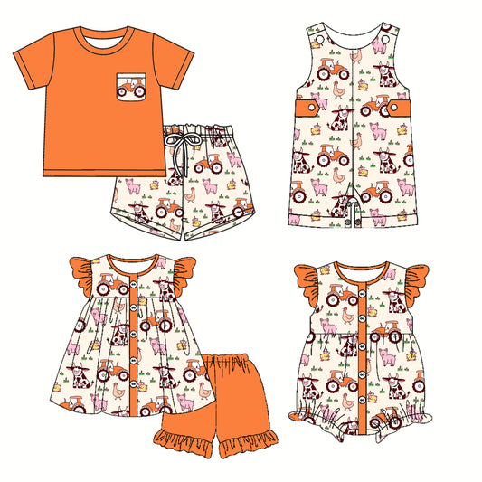 3.4 custom each style moq 5eta 4-6week Sibling Sister animal baby girl short sleeve shorts sets and sets 2 and boy romper and girl romper match design
