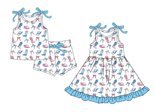 25.5.22 custom each style moq 5eta 4-6week Sibling Sister boots hat bow baby girl short sleeve shorts sets and dresses match design