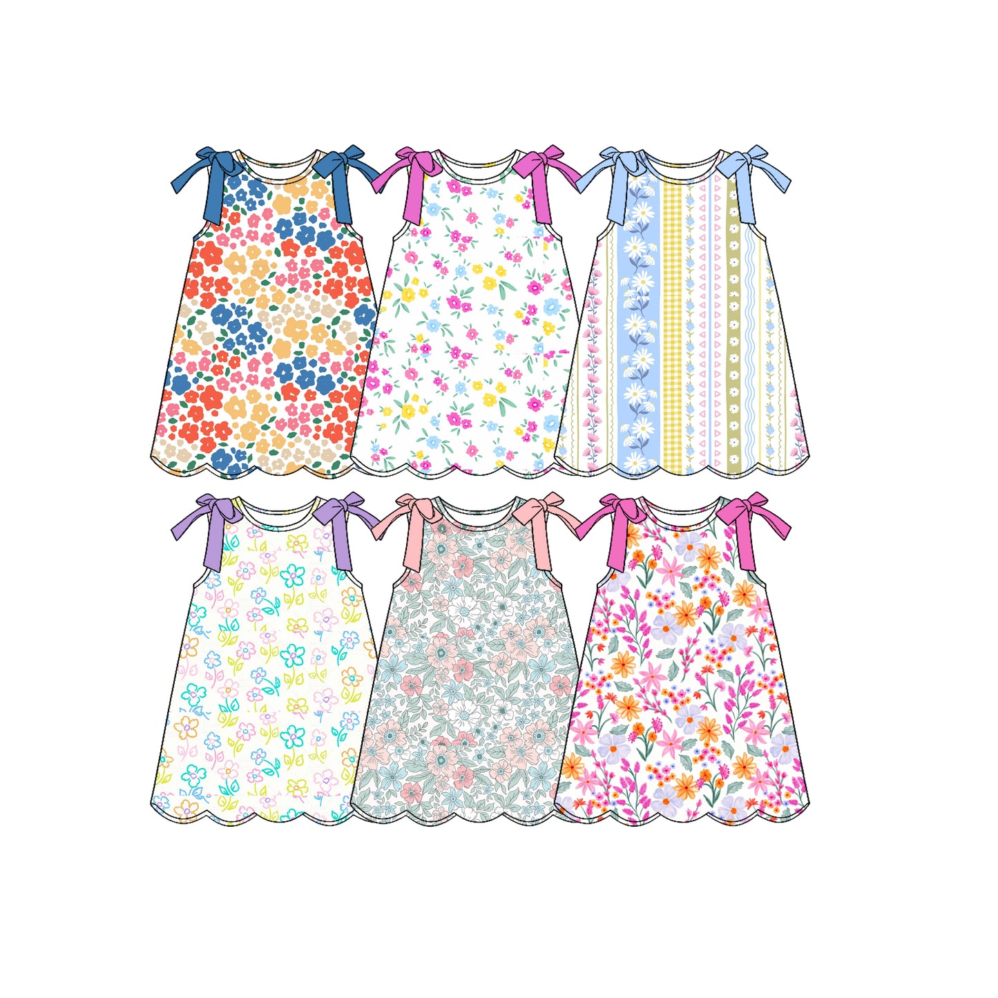 3.17 Custom moq 5 mix size Sibling Baby Girl's Colorful Flowers Sleeveless Dress Cute Clothing for Infants