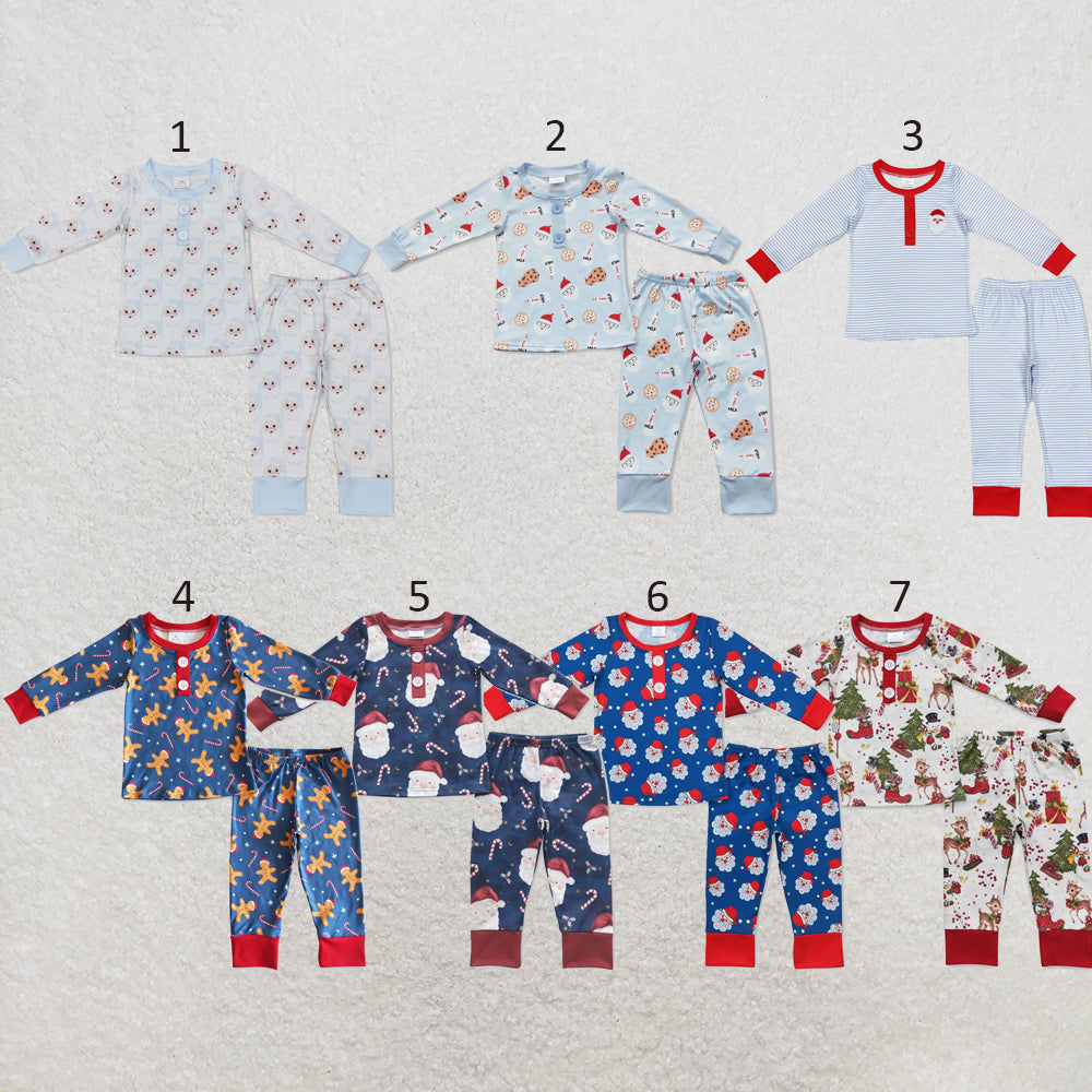 RTS NO MOQ Sibling milk silk Baby Boys Cute Christmas Striped Santa Print Top Pants Holiday Pajamas Sets