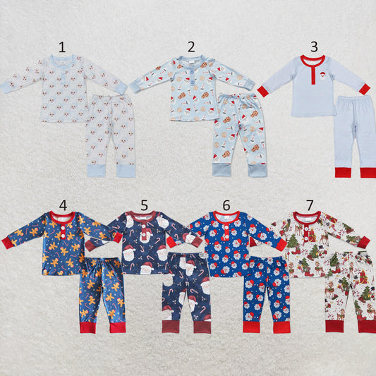 RTS NO MOQ Sibling milk silk Baby Boys Cute Christmas Striped Santa Print Top Pants Holiday Pajamas Sets