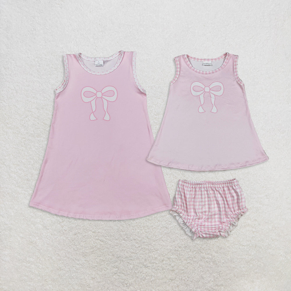 RTS NO MOQ Sibling baby girl clothes bow sleeveless brief sets and dress