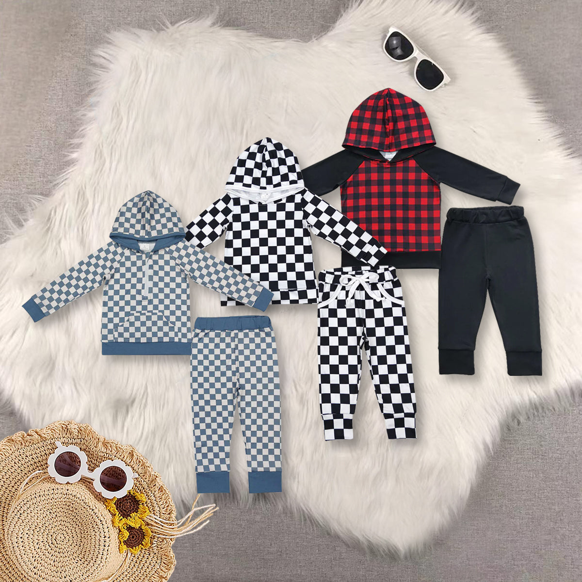 RTS NO MOQ Sibling baby boy clothes hooded long sleeve Clothes Sets