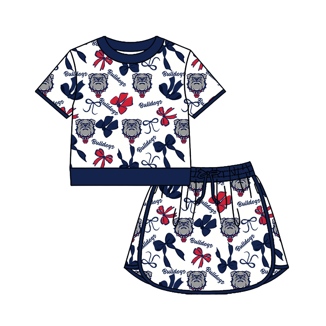 Custom moq 5 mix size summer teams Girls Navy Blue Polka Dot Top Shorts Set Top Skirt Short Set Zipper Pullover Pants Set