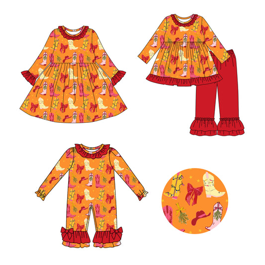 25.7.29 custom each style moq 5eta 4-6week Sibling Sisters boot hat baby girl long sleeve pants sets and dress and rompers match family design