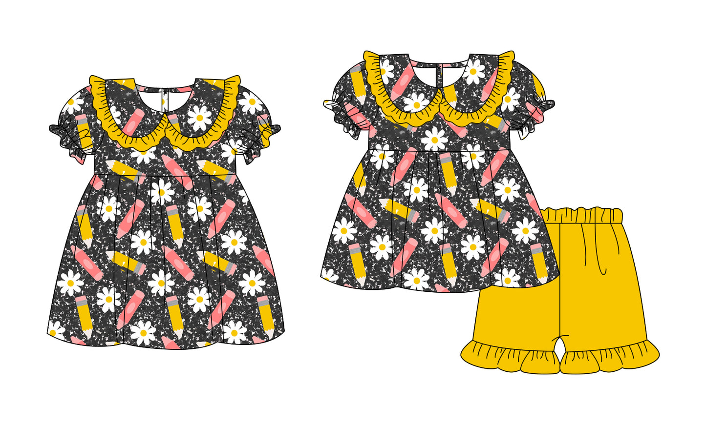 3.2 Custom moq 5 mix size Sibling Baby Girl's Back To School Short-Sleeved Top And Shorts Set Cute Dress for Summer