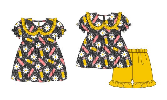 3.2 Custom moq 5 mix size Sibling Baby Girl's Back To School Short-Sleeved Top And Shorts Set Cute Dress for Summer