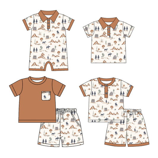 25.12.29 custom each style moq 5 eta 6-8 week Sibling Sister riding horse baby boy short sleeve shorts sets 2 and boy rompers and top match family design