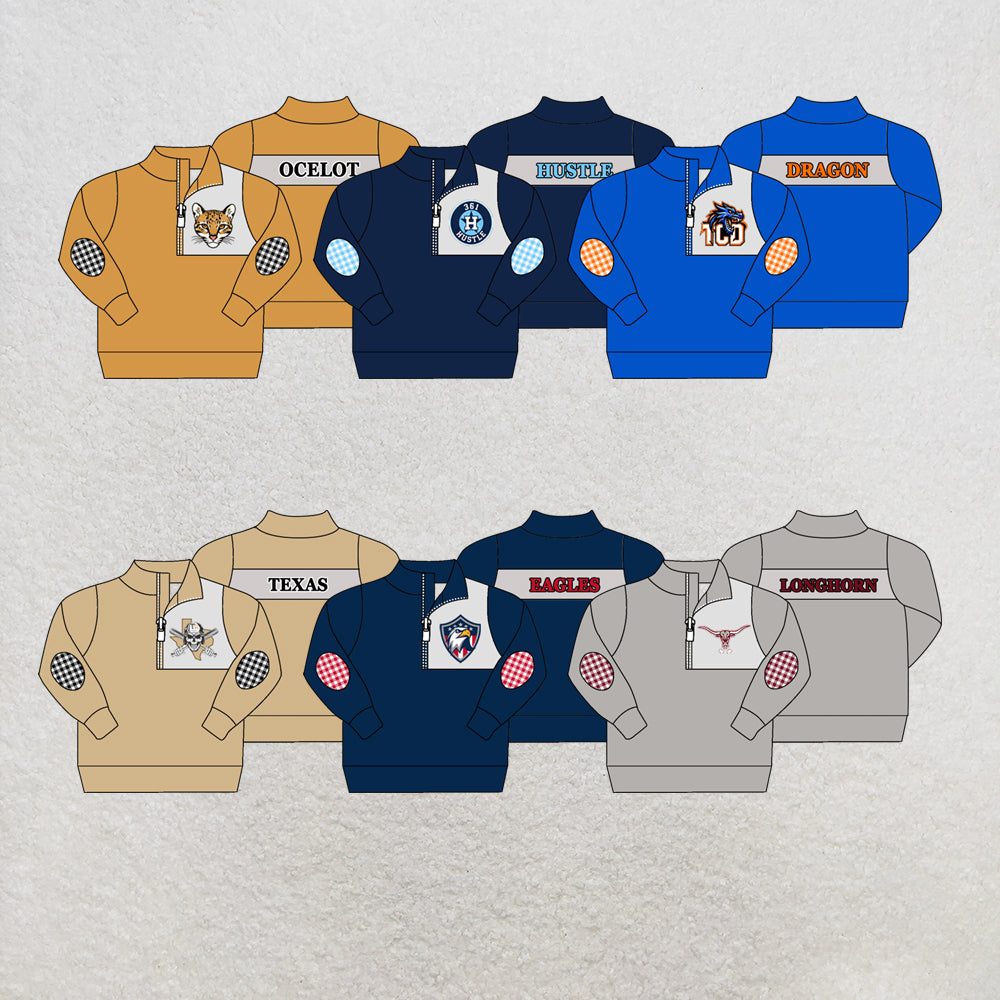 custom moq 5 mix size MSD071001 Baby Toddler Long Sleeve Zip Up Pullover Casual Team Top