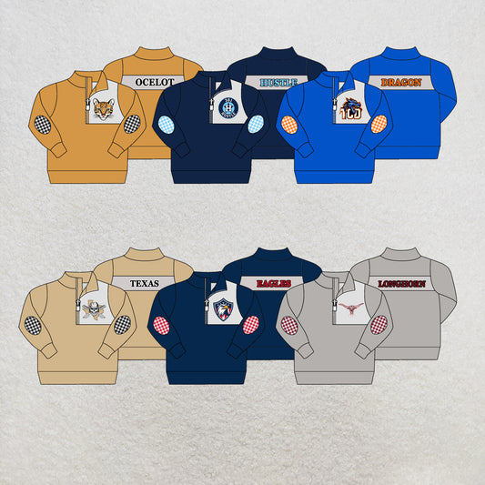 custom moq 5 mix size MSD071001 Baby Toddler Long Sleeve Zip Up Pullover Casual Team Top