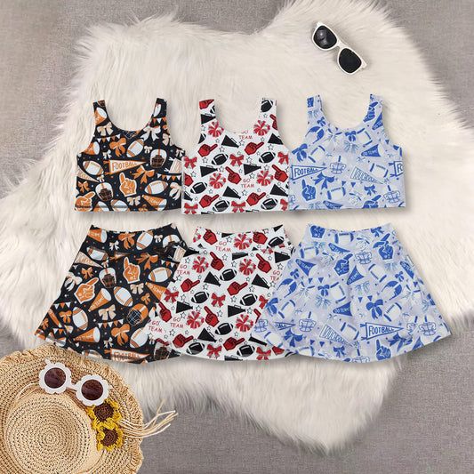 RTS NO MOQ Sibling baby girl clothes team cheer skirt yoga sets