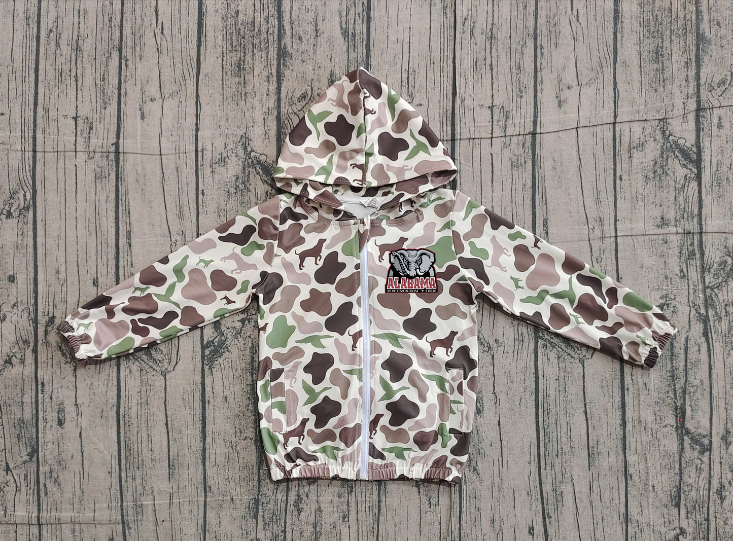 Custom moq 5 mix size milk silk baby boys clothes team summer camouflage zipper hooded long sleeve top-25.11.22