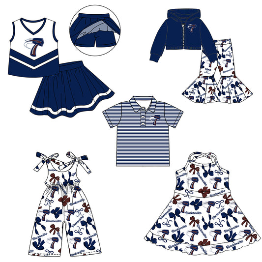 Custom moq 5 mix size milk silk summer teams baby girls clothes bow blue hooded long sleeve pants sets and skirts sets and dress and jumpsuit and top-25.7.30