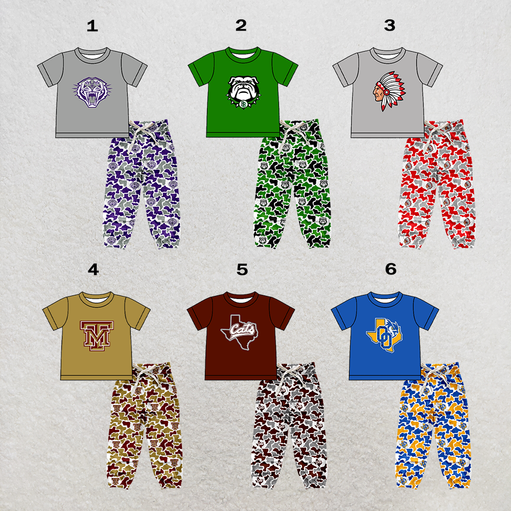 custom moq 5 mix size XY062701 Baby Boys Short Sleeve Top Drawstring Camouflage Pants Set