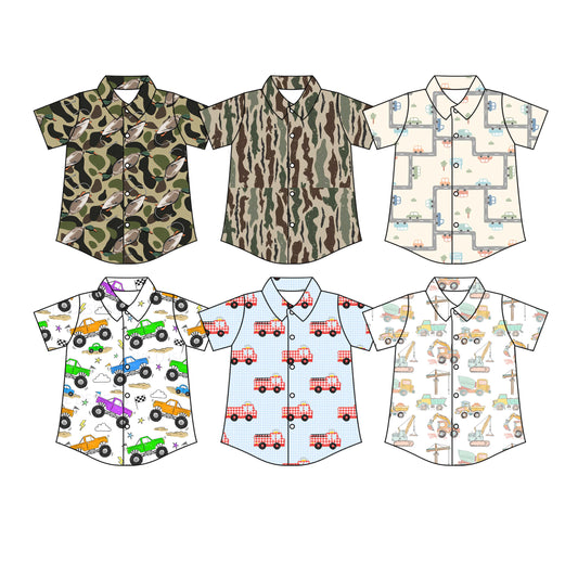 3.27 Custom moq 5 mix size Sibling Baby Boys Camouflage Short-Sleeved Button-Down Shirt Summer Clothing