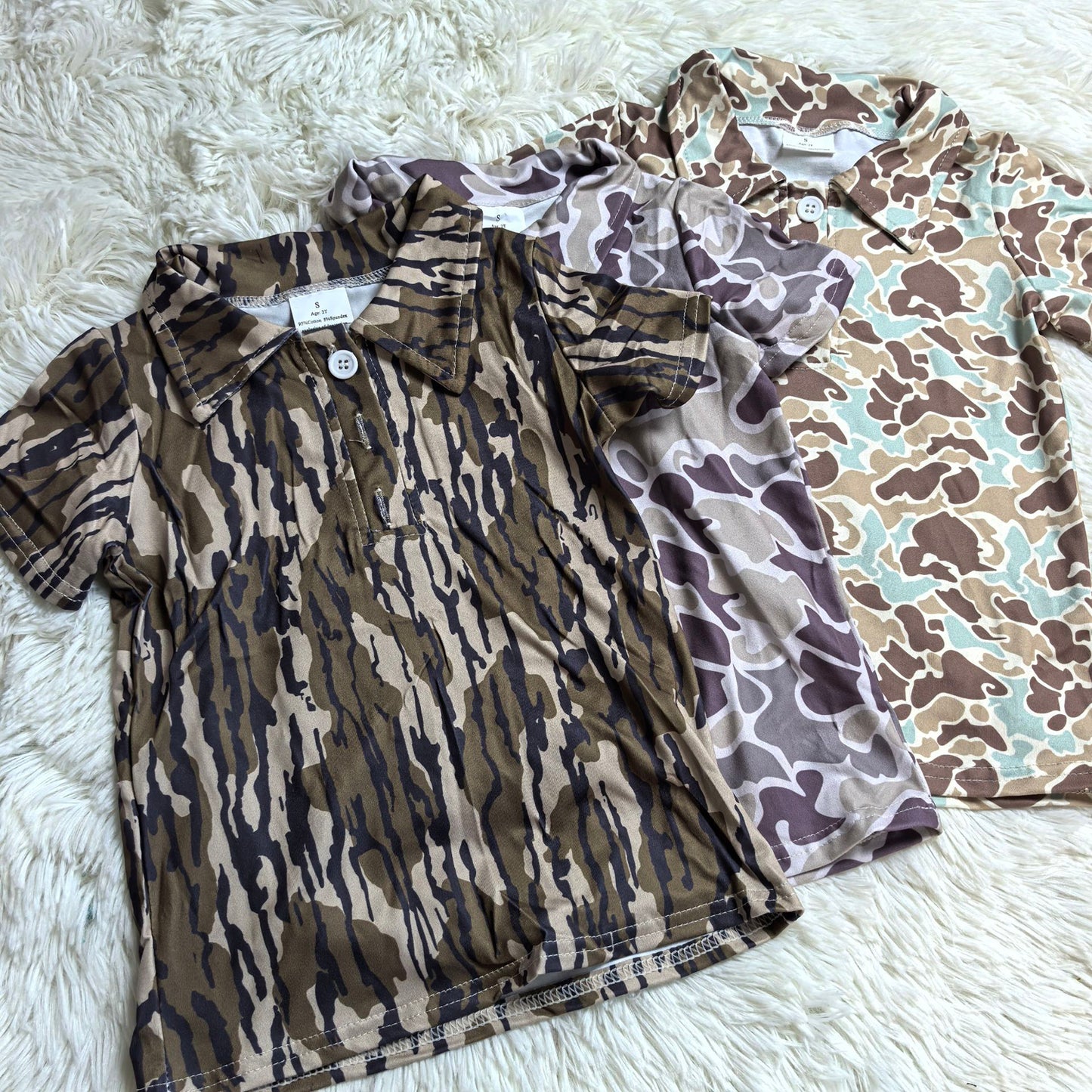 RTS NO MOQ Sibling Baby Boys Summer Camo Short Sleeve Button Polo Tops